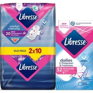Pachet absorbante LIBRESSE: Maxi Goodnight Duo, 20buc + Protej-slip Dailies Normal, 32buc