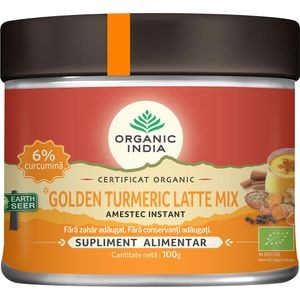 Supliment Pulbere Golden Turmeric Latte Mix, amestec instant cu 6% curcumina organica, 100 g, ORGANIC INDIA