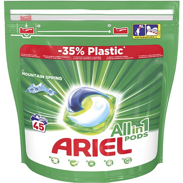 Detergent capsule ARIEL All in One PODS Mountain Spring, 45 spalari