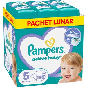 Scutece PAMPERS Active Baby XXL Box nr 5, Unisex, 11-16 kg, 150 buc