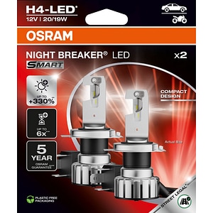 Set becuri auto/moto OSRAM Night Breaker Smart LED, H4, +330%, 6000K, 20W, 2buc, Omologat RAR