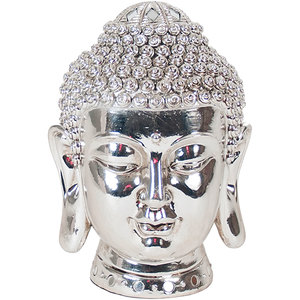 Statueta decorativa Buddha Balun, rasina, 11 x 12 x 18 cm, argintiu