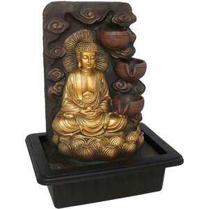 Fantana decorativa Buddha Aghor, rasina, 23 x 31 x 40 cm, LED, auriu