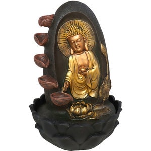 Fantana decorativa Buddha Bani, rasina, 26 x 26 x 40 cm, LED, auriu