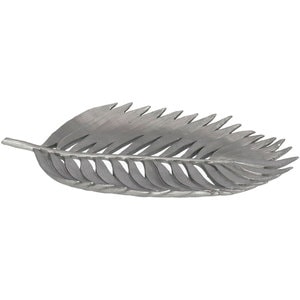 Decoratiune Frunza, rasina, 21 x 36 x 6 cm, argintiu