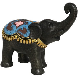 Statueta decorativa Elefant Karka, rasina, 10 x 21 x 26 cm, negru
