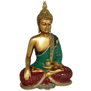 Statueta decorativa Buddha Anuri, rasina, 14 x 23 x 35 cm, auriu