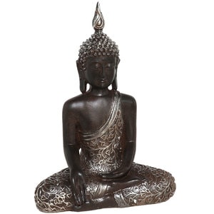 Statueta decorativa Buddha Disha, rasina, 12 x 23 x 32 cm, negru