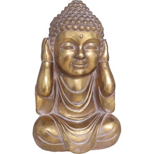Statueta decorativa Buddha No Hear, rasina, 19 x 24 x 40 cm, auriu