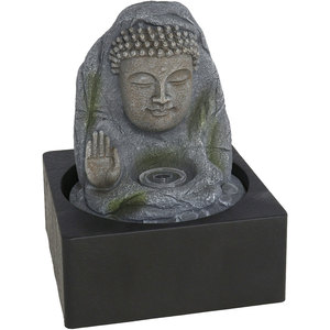Fantana decorativa Buddha Kasi, rasina, 18 x 18 x 25 cm, LED, gri