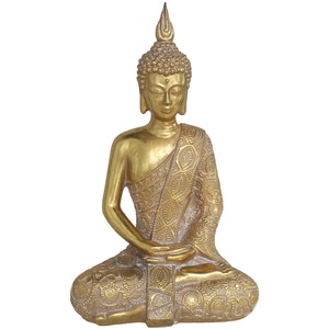 Statueta decorativa Buddha Elika, rasina, 12 x 19 x 31 cm, auriu