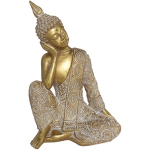 Statueta decorativa Buddha Elika, rasina, 15 x 26 x 38 cm, auriu