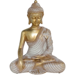 Statueta decorativa Buddha Indi, rasina ABS, 11 x 21 x 26 cm, auriu