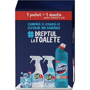 Pachet detergenti pentru curatarea baii CIF + DOMESTOS, 4 bucati