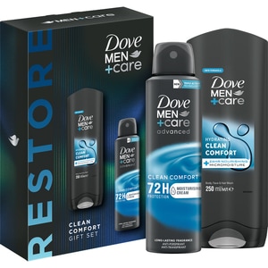 Set ingrijire corp DOVE Men+Care Clean Comfort: Gel de dus, 250ml + Deodorant spray, 150ml