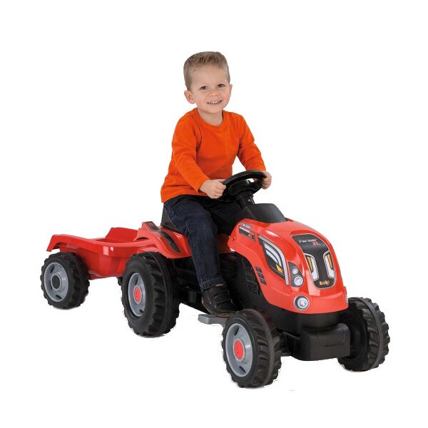 Tractor cu pedale, SMOBY Farmer XL, cu remorca, rosu