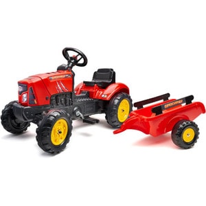 Tractor cu pedale si remorca copii FALK Super Charger, 2-7 ani, galben-rosu