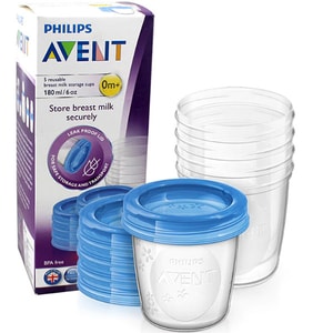 Set 5 recipiente pentru stocarea laptelui PHILIPS AVENT SCF619/05, 5 buc x 180 ml, albastru-transparent