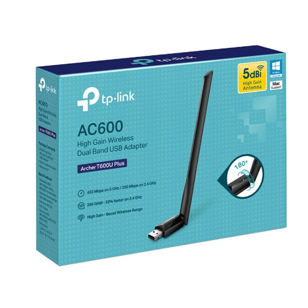 Adaptor USB Wireless TP-LINK Archer T600U Plus, Dual-Band 200 + 433 Mbps, negru