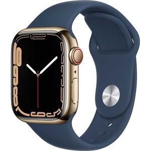 APPLE Watch Series 7, GPS + Cellular, 41mm Gold Stainless Steel, Blue Sport Band