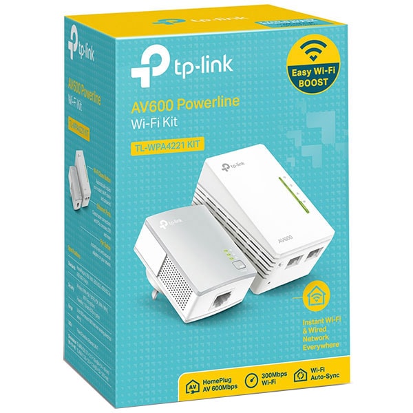 Kit adaptor PowerLine TP-LINK AV600 Wi-Fi TL-WPA4221, 600Mbps, alb
