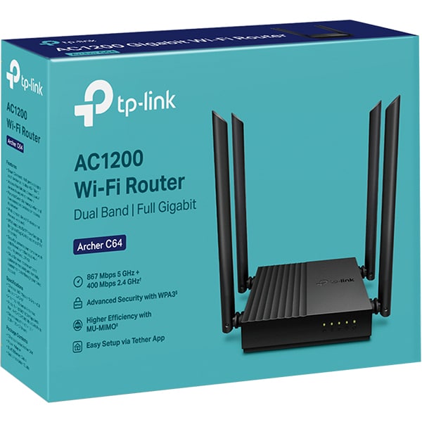 Router Wireless GIGABIT TP-LINK Archer C64, Dual-Band 400 + 867 Mbps, negru