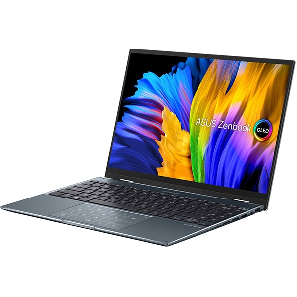 Laptop 2 in 1 ASUS Zenbook 14 Flip OLED UP5401EA-KN110X, Intel Core i5-1135G7 pana la 4.2Ghz, 14" 2.8K Touch, 8GB, SSD 512GB, Intel Iris Xe, Windows 11 Pro, gri