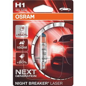 Bec auto halogen pentru far OSRAM Night Breaker Laser Next Gen, +150%, H1, 12V, 55W, P14.5S, 1 bucata