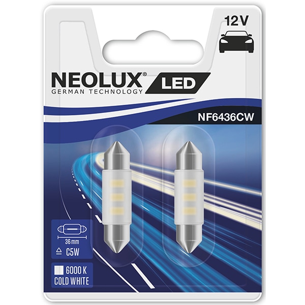 Set 2 becuri LED NEOLUX NF6436CW-02B, C5W, 0,5W, 12V