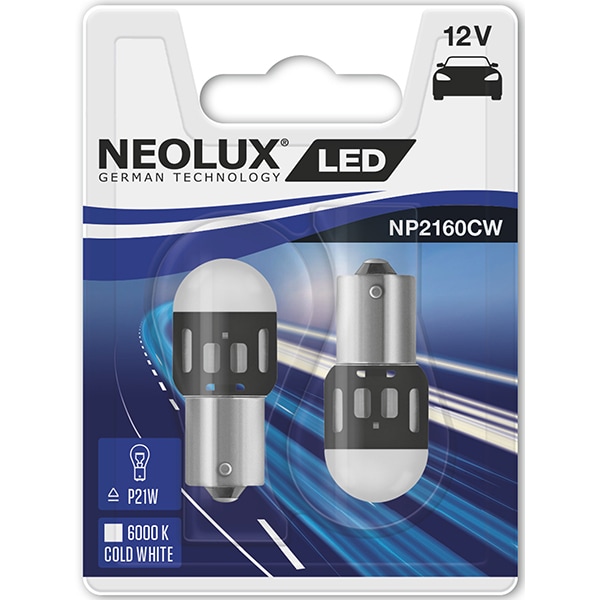Set 2 becuri LED NEOLUX NP2160CW-02B, P21W, 1,2W, 12V