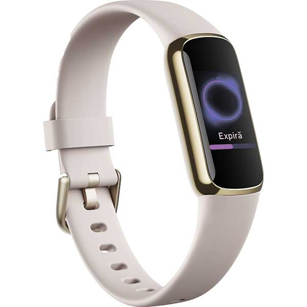 Bratara fitness FITBIT Luxe, Android/iOS, silicon, Lunar White / Soft Gold