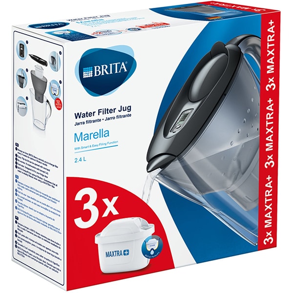 Cana filtranta BRITA Marella + 3 filtre Maxtra+ BR1039274, 2.4l, gri-transparent