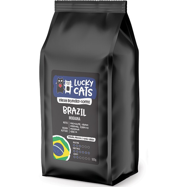 Cafea boabe LUCKY CATS Brazil Mogiana, 500g