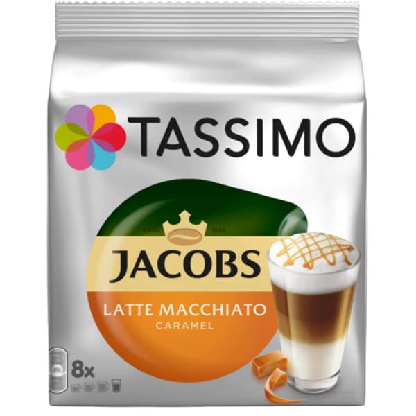 Capsule cafea JACOBS Tassimo Caramel Macchiato, 8 capsule cafea + 8 capsule lapte, 268g