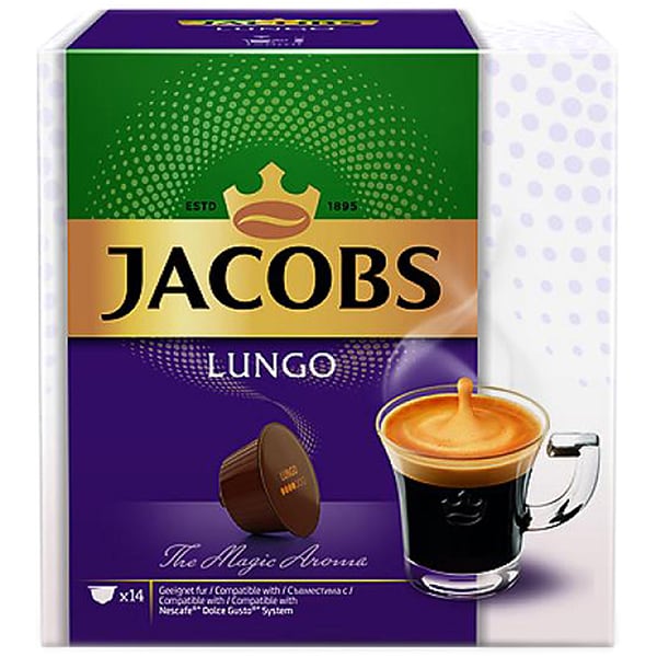 Capsule cafea JACOBS Lungo compatibilitate cu Nescafe Dolce Gusto, 14 capsule, 98g
