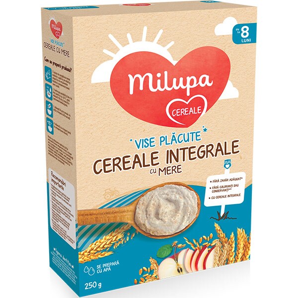 Cereale integrale MILUPA Vise Placute cu mere 657533, 8 luni+, 250g