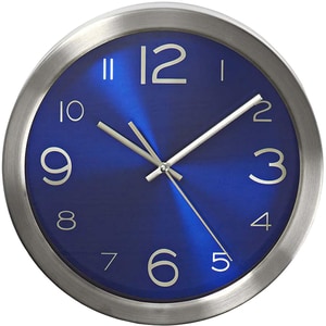 Ceas de perete NEDIS CLWA010MT30BU, 12 cifre, diametru 30 cm, fundal albastru, inox