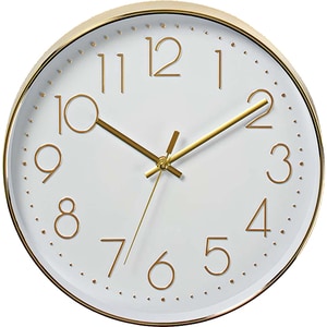 Ceas de perete NEDIS CLWA015PC30GD, 12 cifre, diametru 30 cm, fundal alb, auriu