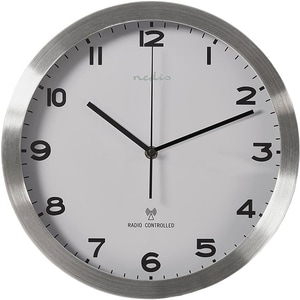 Ceas de perete NEDIS CLWA110RWT, 12 cifre, diametru 34 cm, fundal alb, argintiu