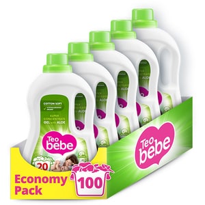 Detergent lichid TEO BEBE Cotton Soft Aloe, 5 x 1.1l, 100 spalari