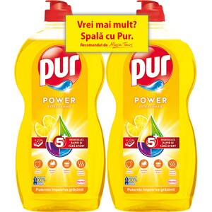 Detergent de vase PUR Power Lemon, 2x 1.2l
