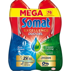 Detergent pentru masina de spalat vase SOMAT Excellence Gel, 2 x 684ml, 76 spalari