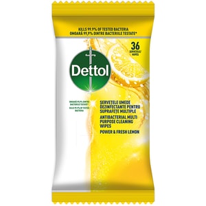 Servetele umede dezinfectante DETTOL Power & Fresh Lemon, 36 buc