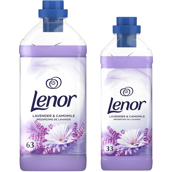 Pachet balsam de rufe LENOR Lavender & Camomile,  1.9 l + 1 l, 63 + 33 spalari