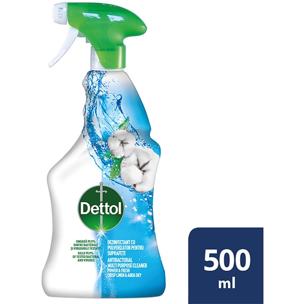 Spray dezinfectant DETTOL Trigger Power & Fresh, Linen & Aqua Sky, 500 ml