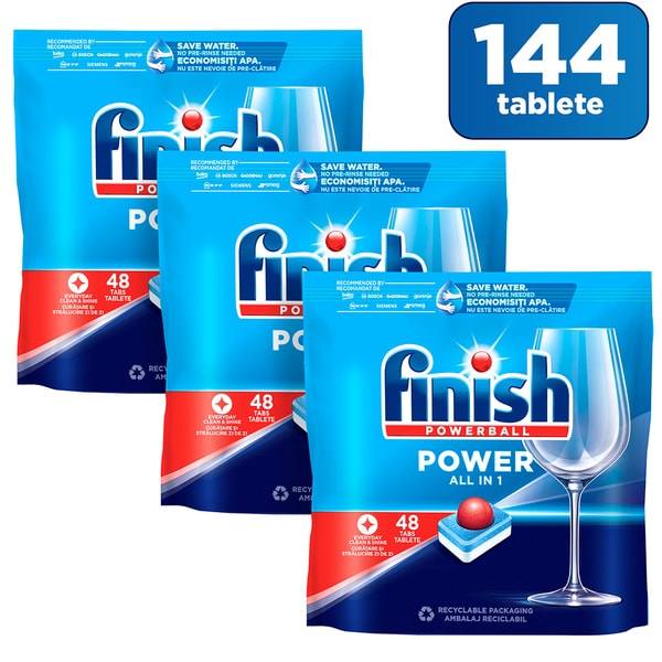 Detergent pentru masina de spalat vase FINISH Power Essential All in One, 3 x 48 tablete
