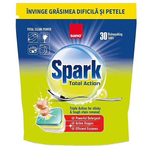 Detergent pentru masina de spalat vase SANO Spark Total Action, 30 tablete