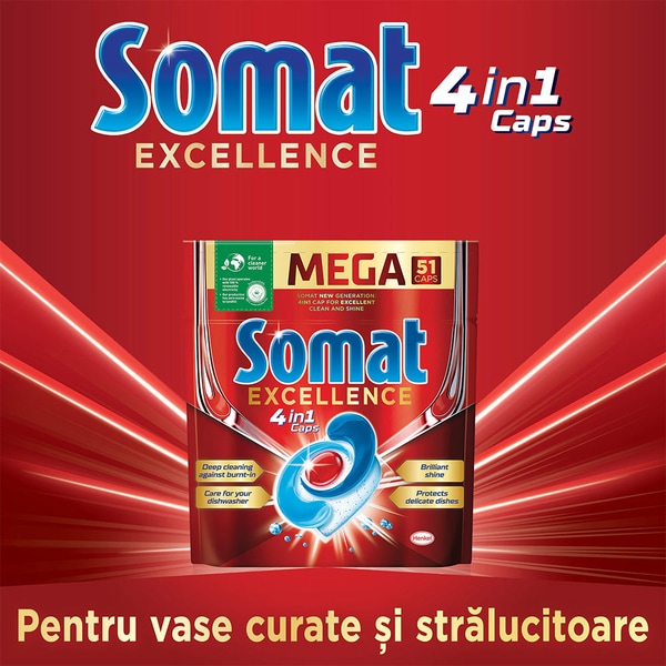 Detergent pentru masina de spalat vase SOMAT Excellence 4in1, 51 tablete