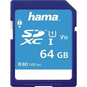 Card de memorie HAMA 124136, SDXC, 64GB, 80MB/s, clasa 10/U1/V10, UHS-I