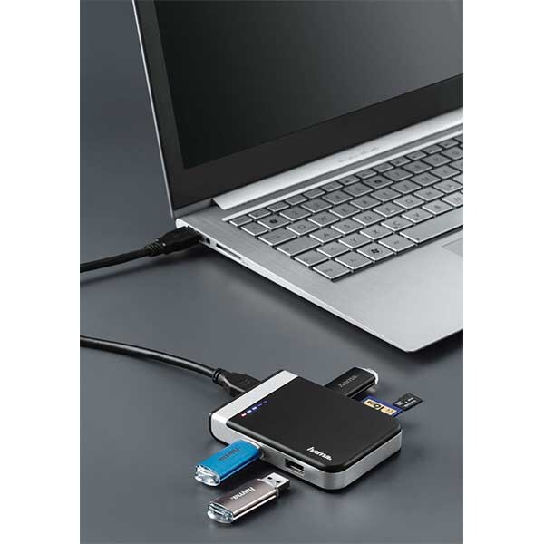 Hub USB HAMA 54546, USB 3.1, SD/MicroSD, negru